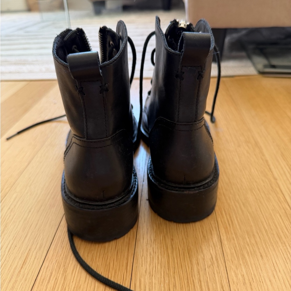 Rag & Bone Black Cannon Combat Boot Leather Front-Zip Ankle Boots for Women - Picture 10 of 12